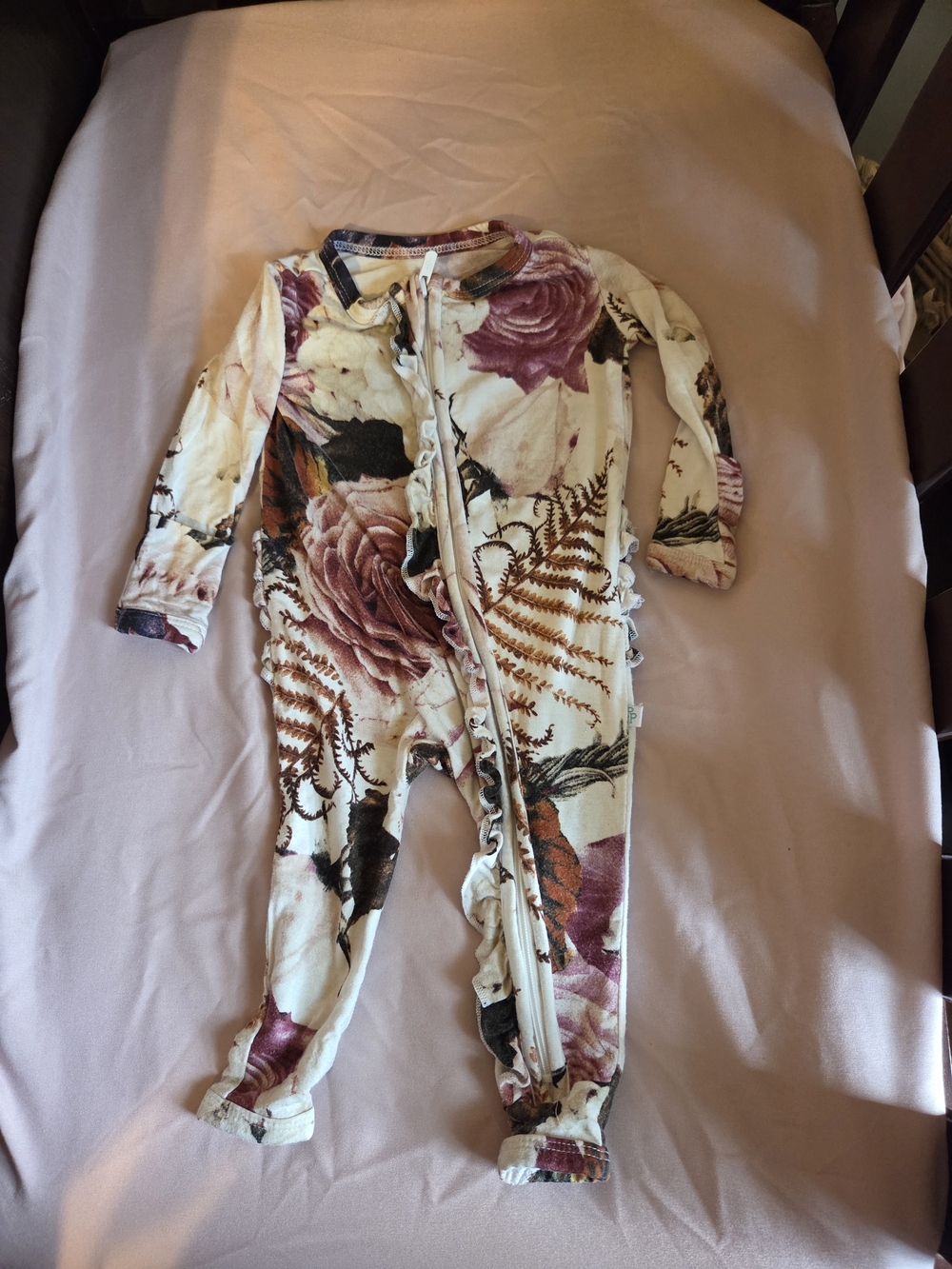 Posh Peanut Floral Zipper Footie - Cream, Pink & Brown
